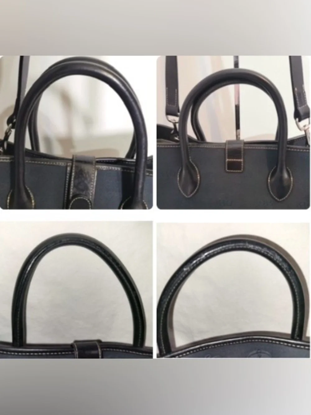 Dooney & Bourke Monogram Tote Crossbody Bag Navy Canvas Black Leather Trim